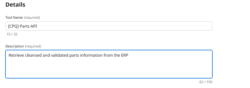 Parts API Tool Details