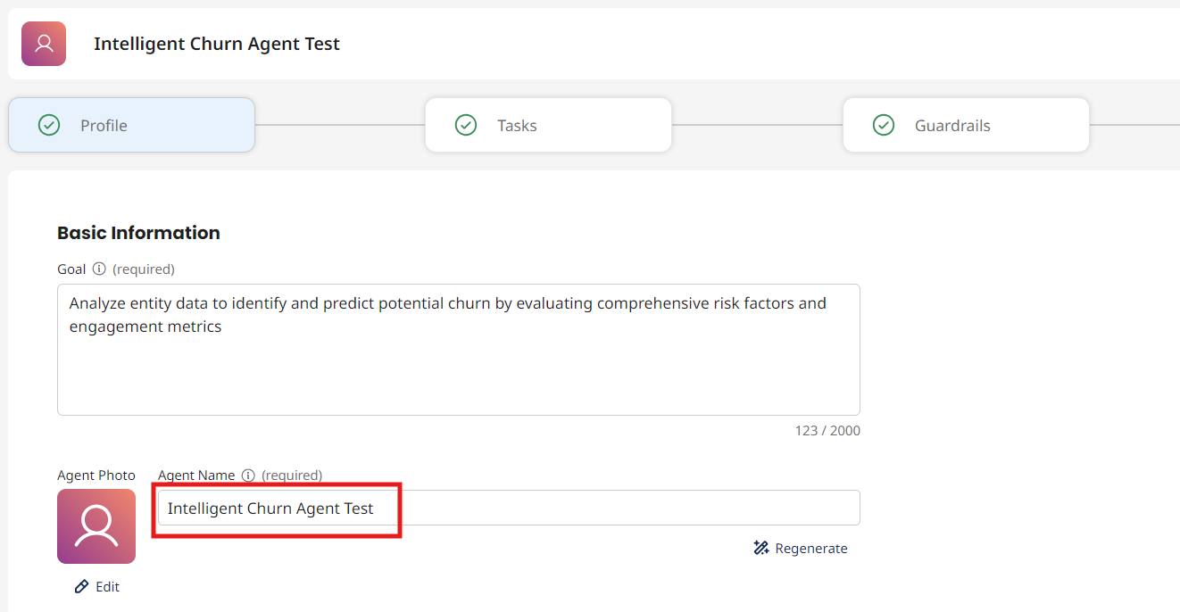 Agent name and basic information