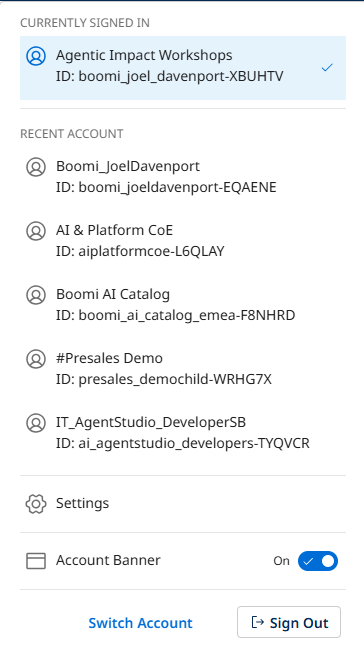 Account Settings menu