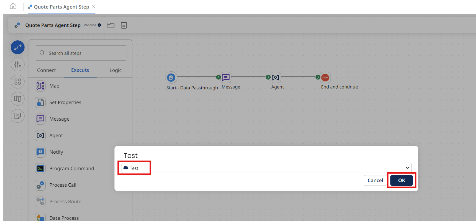 Select test configuration