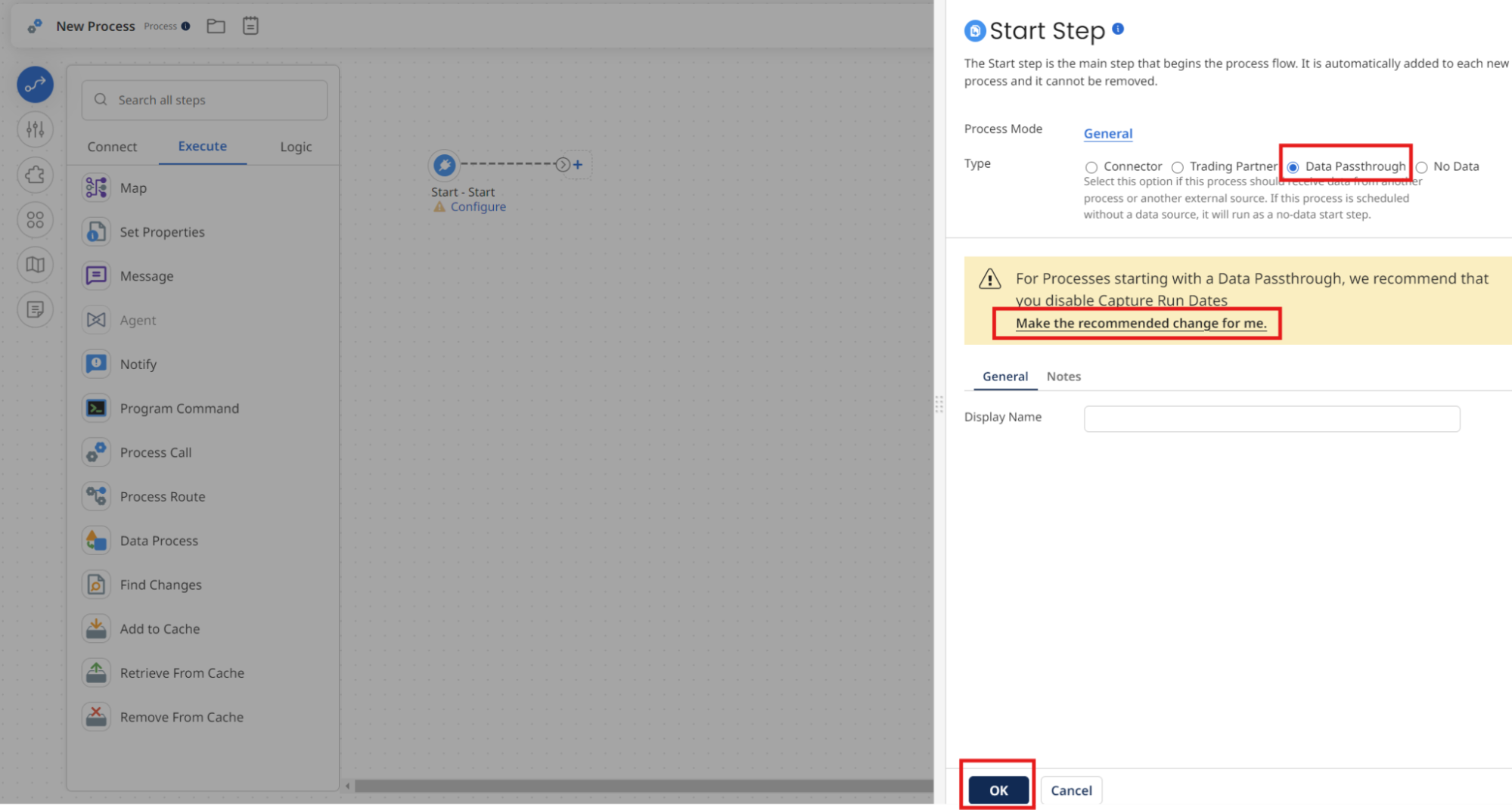 Select Data Passthrough type