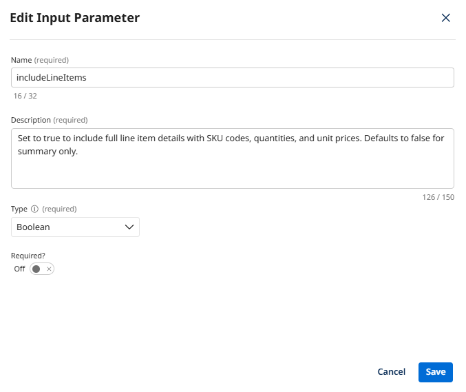 Include Line Items Parameter Configuration