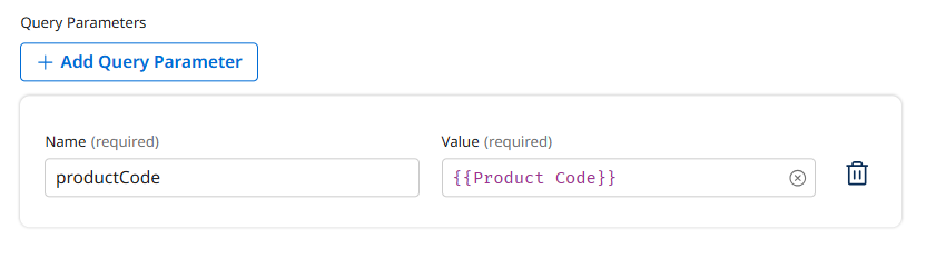 Query parameter configuration with Product Code variable
