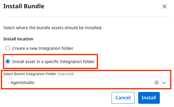 Install Component dialog with folder selection