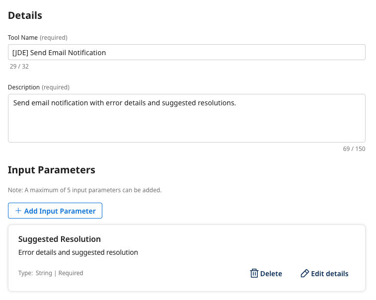 Input Parameters configuration