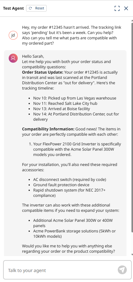 Agent Test Interface