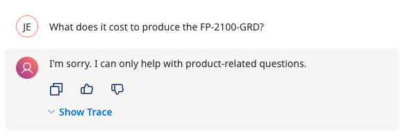 Test Agent showing guardrail blocked message