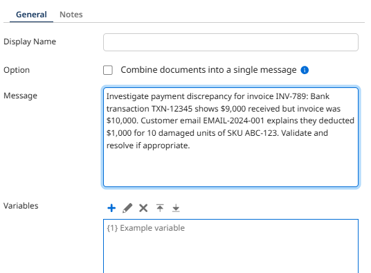 Message step configuration