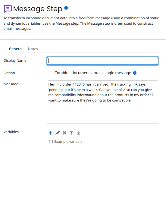 Message step configuration