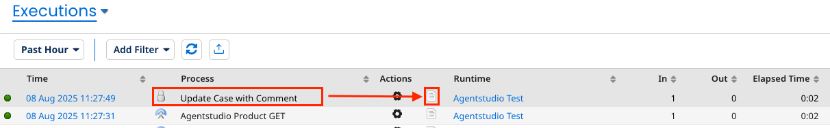 Process Reporting showing executed processes