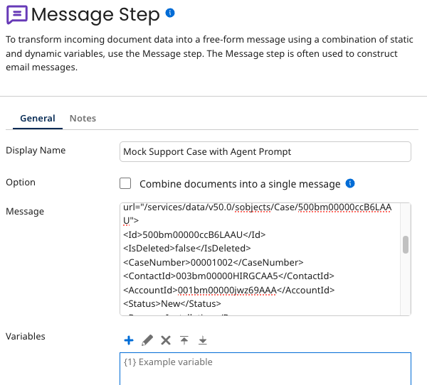 Message configuration details