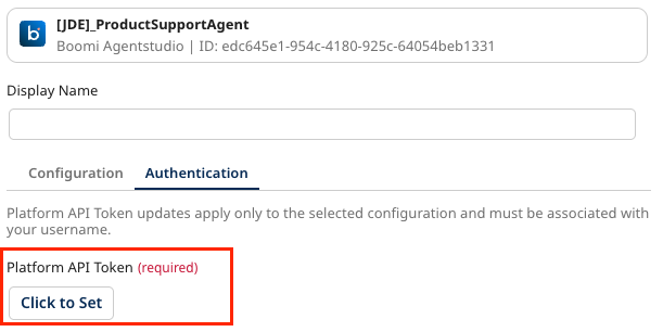 Authentication tab showing Platform API Token field