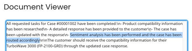 Document Viewer showing sentiment analysis result