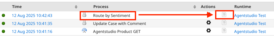 Process Reporting showing Route by Sentiment executed