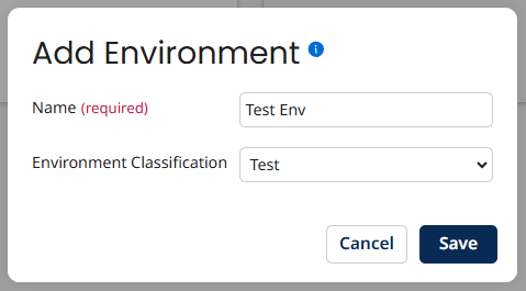 New Environment dialog with Test Env name